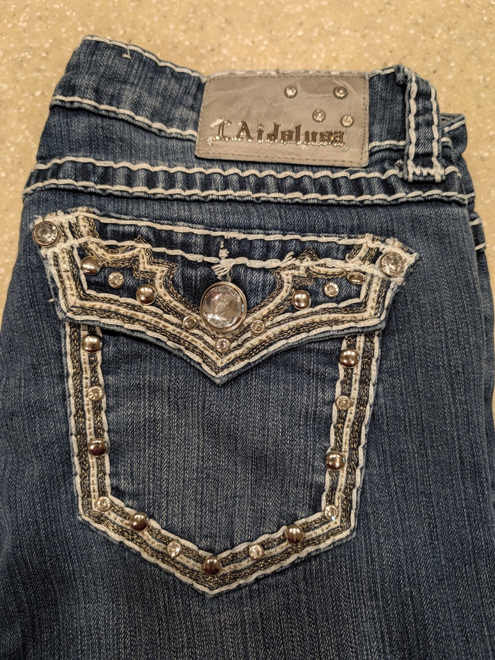 L.A. idol USA Dark Blue Straight Leg Jeans with Rhinestone Pocket